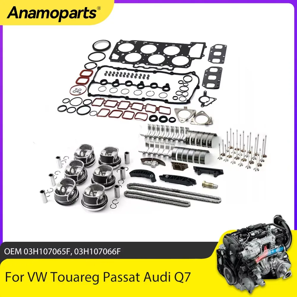 Juego de juntas de reconstrucción de piezas de motor, Kit de cadena de distribución de pistón compatible con GAS de 3,6 L para VW Touareg Passat Audi Porsche Cayenne Q7 VR6 3.6L