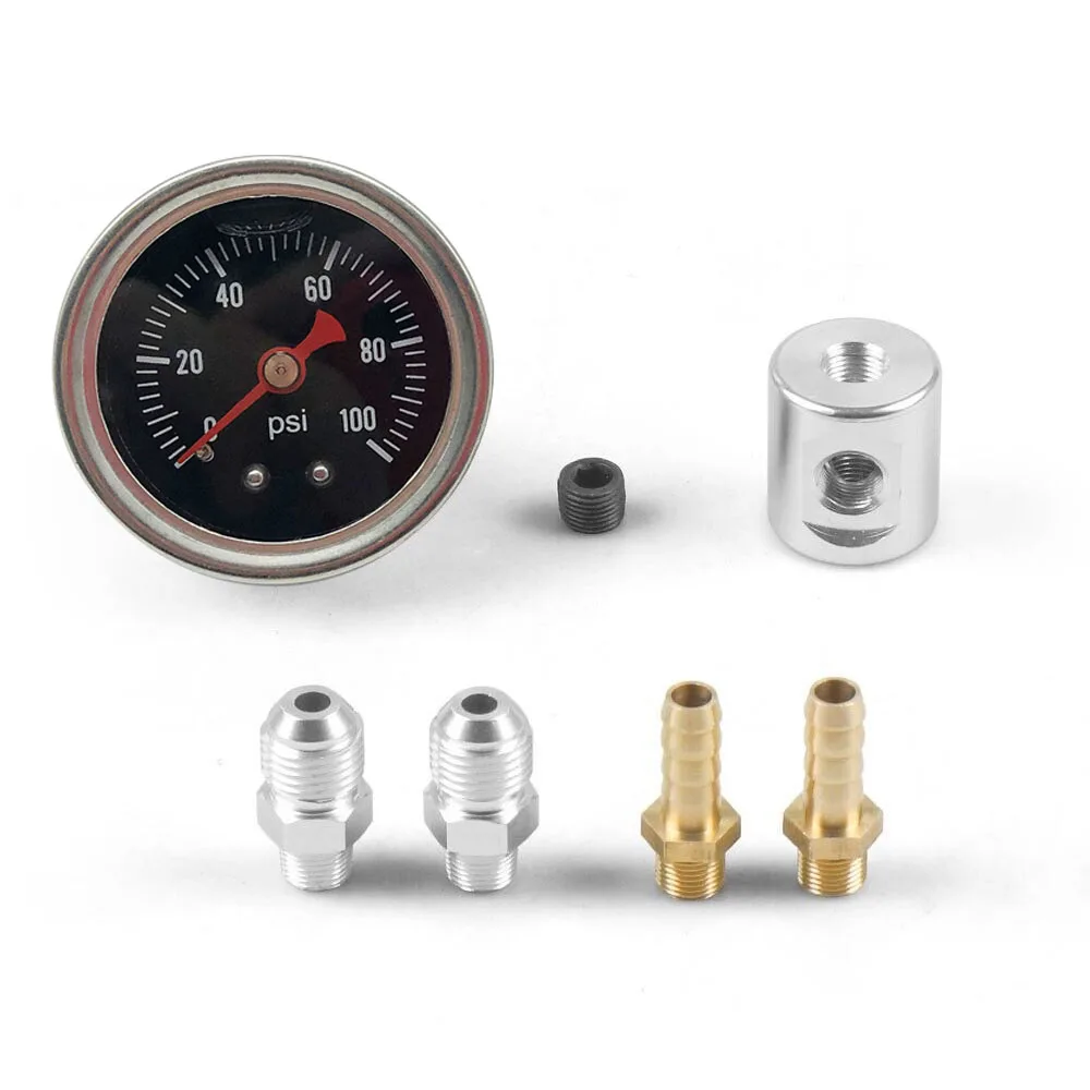 Universal Adjustable Racing Filled Polished Case 0-100psi Liquid Filled 1/8 NPT Fuel Pressure Regulator Gauge W/Adaptor Adapter