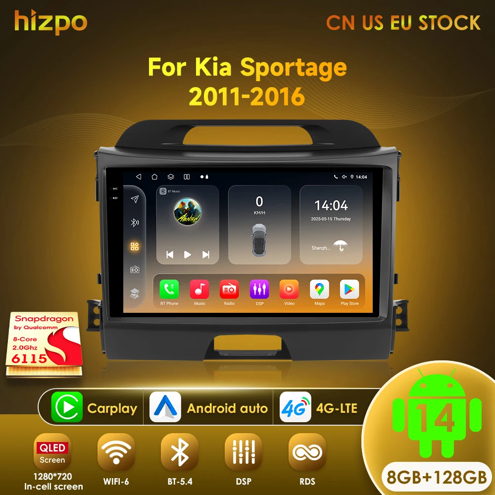 Hizpo Android 14 Radio de coche GPS para KIA Sportage 3 2010 2011-2016 reproductor de vídeo Multimedia 2din navegación unidad principal estéreo automática