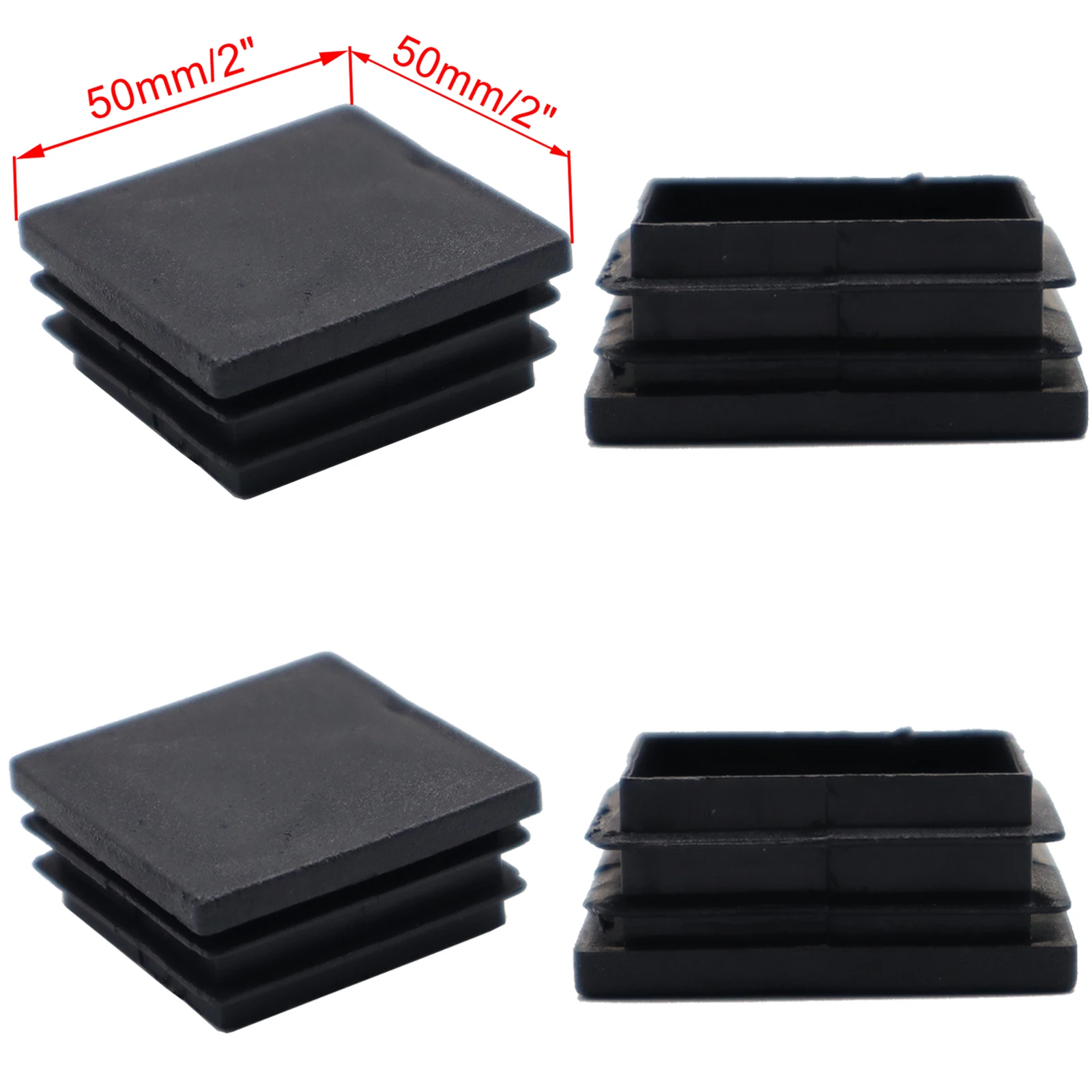 Tapones negros para tubo cuadrado 25-50 mm – patas de muebles