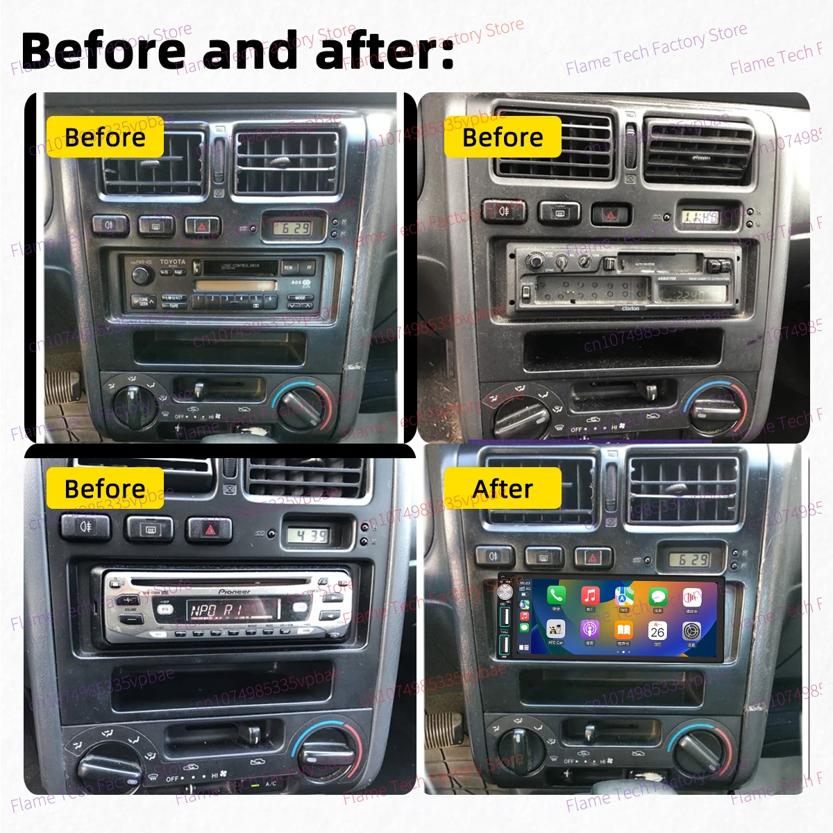 Autoradio inalámbrico Carplay 6,86 "1Din Radio Android Multimedia para coche Toyota Carina Corona 1992-2000 unidad principal estéreo GPS - imagen 2