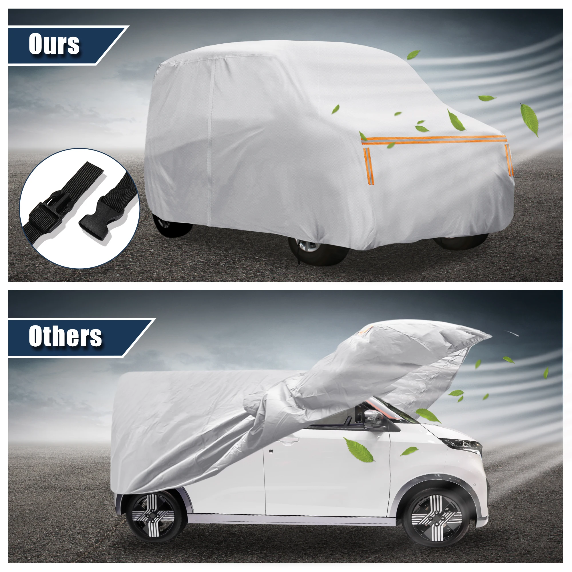 X Autohaux-cubierta de coche para Nissan Sakura Dayz, cubierta impermeable para exteriores, sol, lluvia, polvo, viento, nieve, protección con cremallera para puerta de conductor - imagen 3