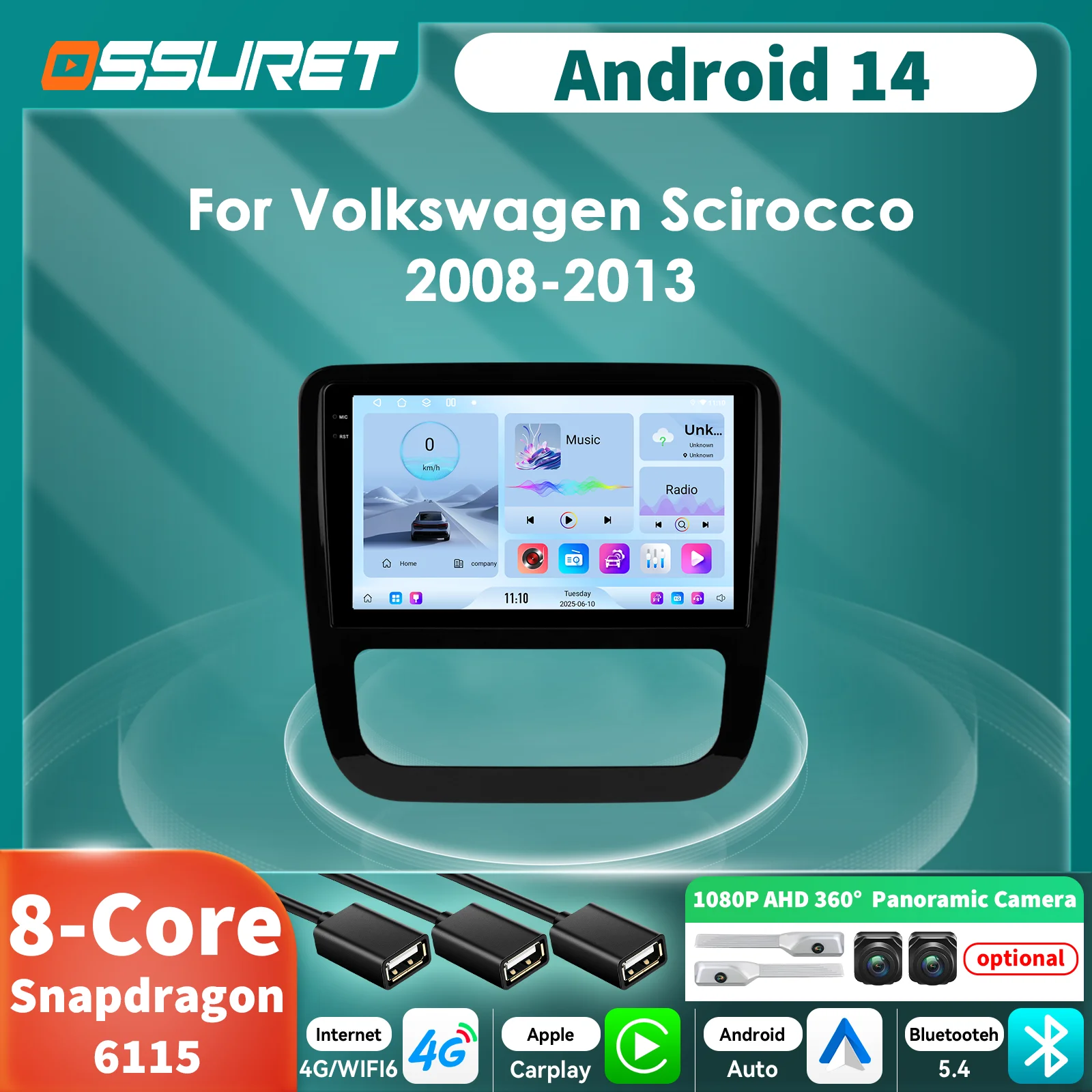 Autoradio Android GPS VW Scirocco 2008-2013 – cámara 360º