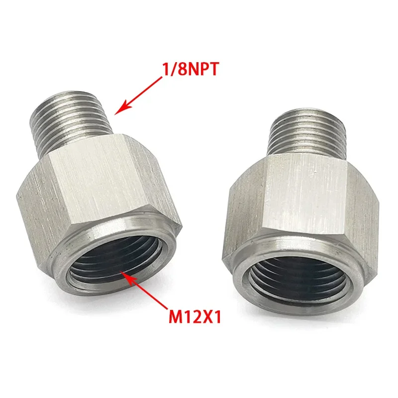 Adaptador manómetro de aceite acero inox 1/8NPT macho a M12x1.0 - imagen 4