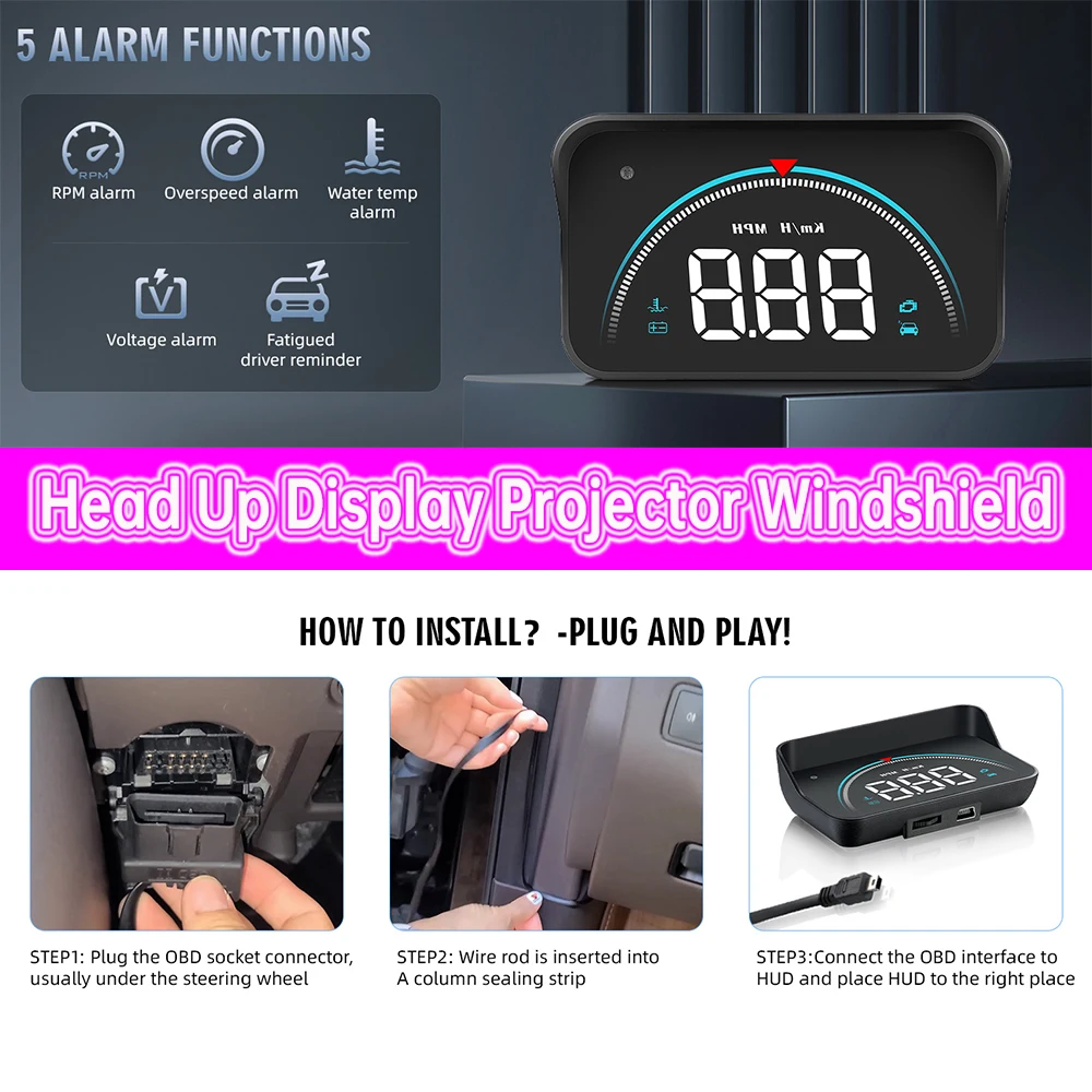 M8 HUD pantalla heads-up con alarmas RPM velocidad y temperatura