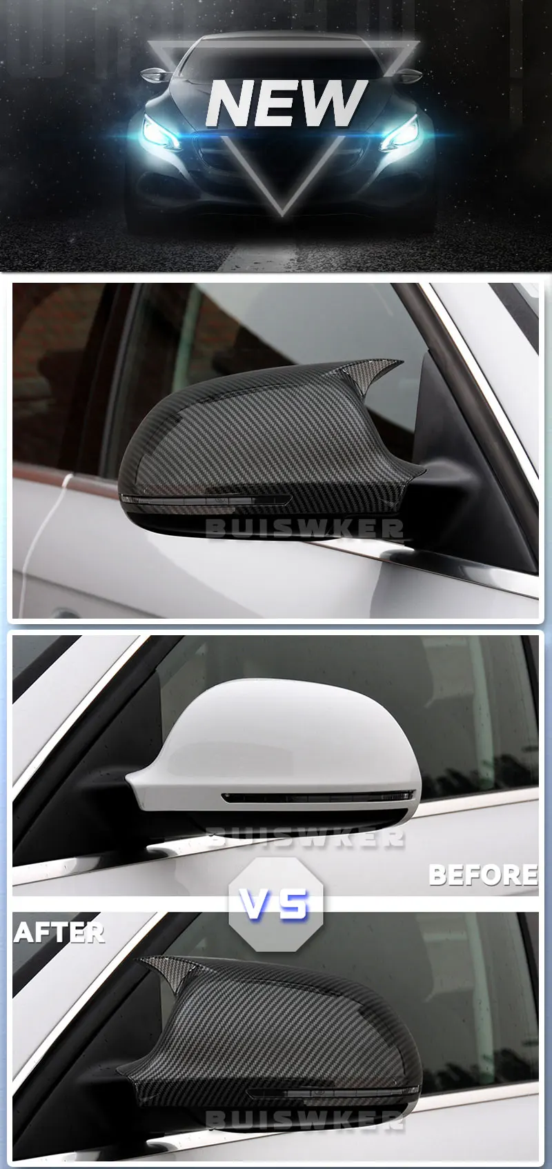Accesorio de bocina negra instalado en la cubierta del espejo retrovisor Audi