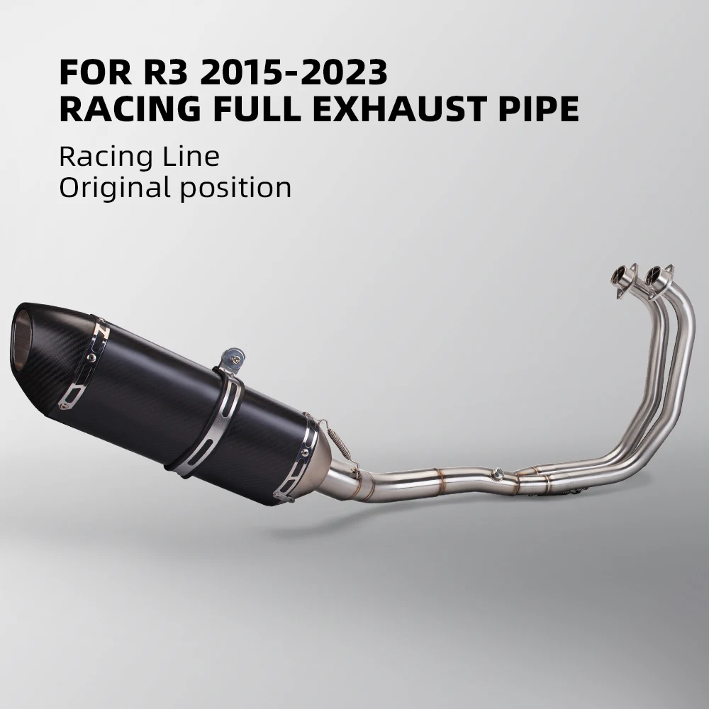 Para YZF R3 R25 MT03 escape de motocicleta Moto sistemas completos modificados tubo de enlace medio delantero silenciador R77 2015-2023