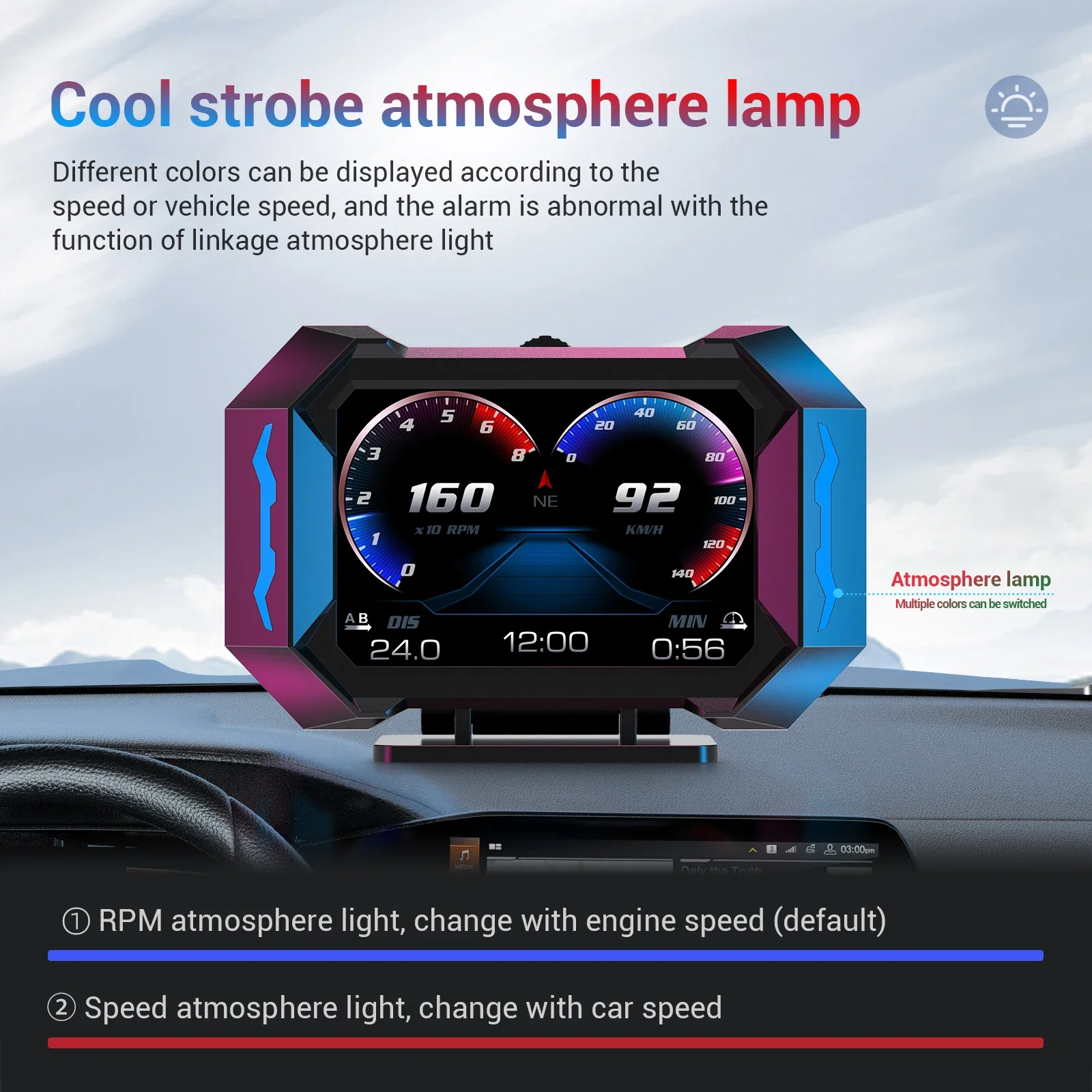 HUD con GPS para coche: velocímetro y temperatura del agua OBD - imagen 4