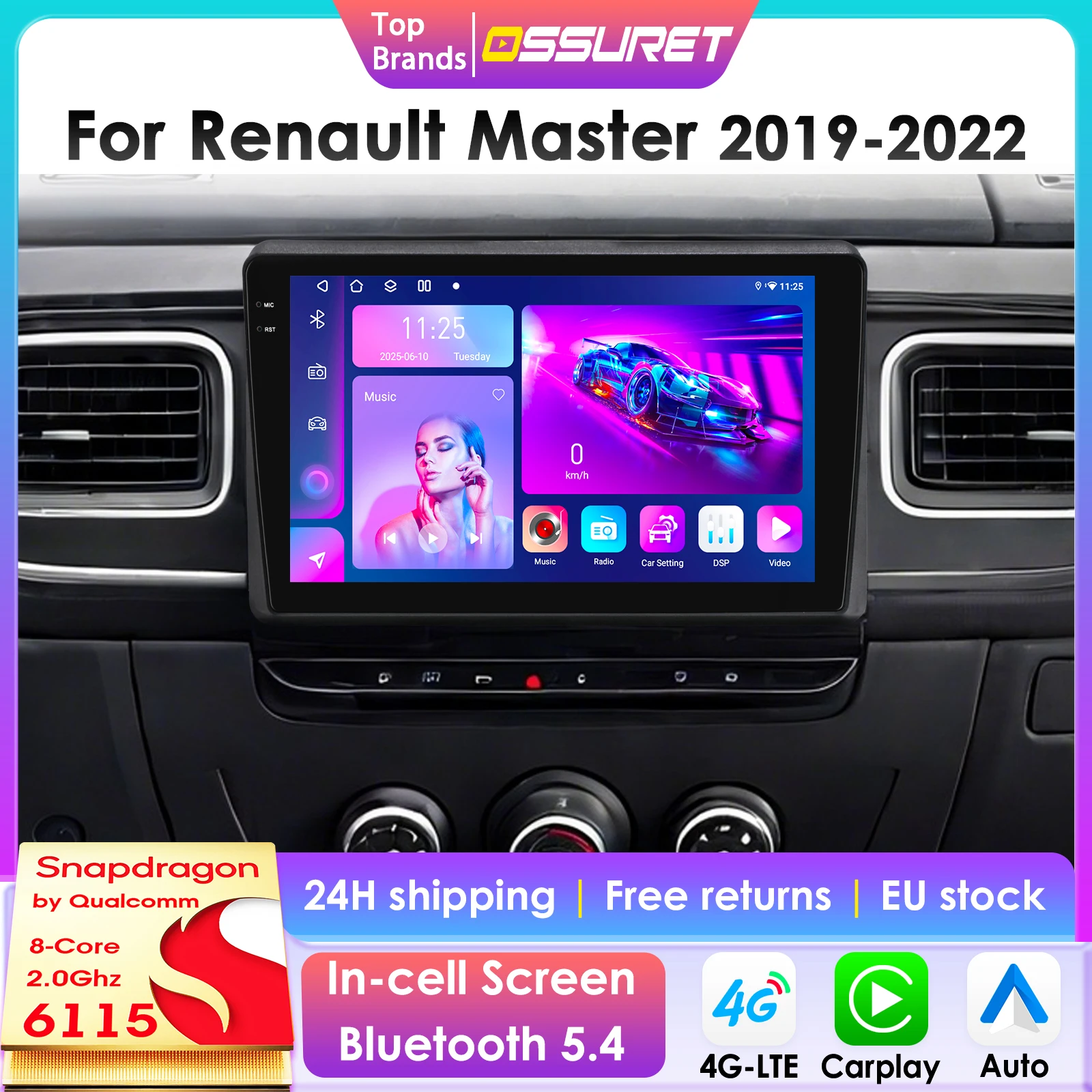 Autorradio Android 14 Renault Master 2019-2022 CarPlay y Auto