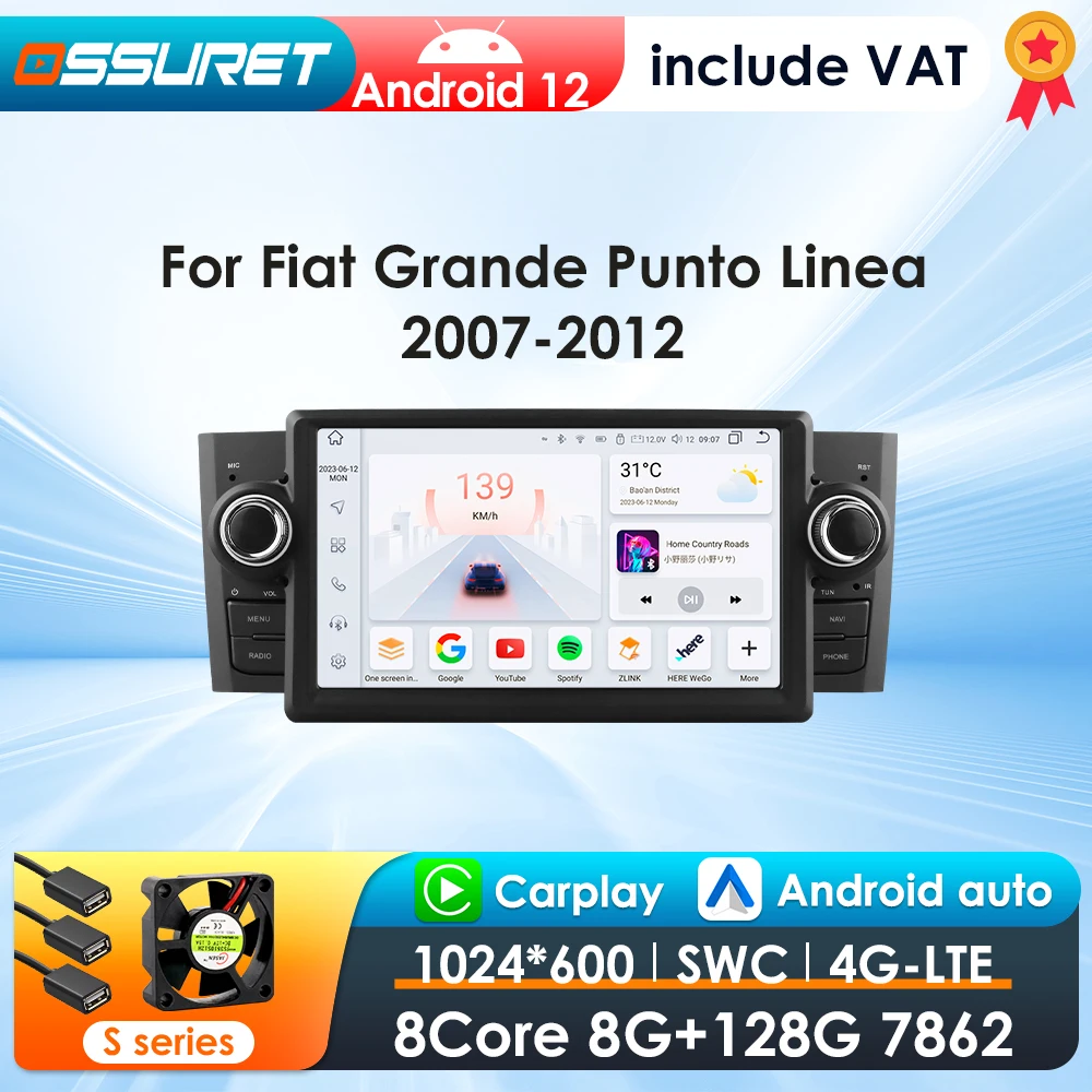 Radio 2Din Android 12 CarPlay GPS para Fiat Grande Punto y Linea