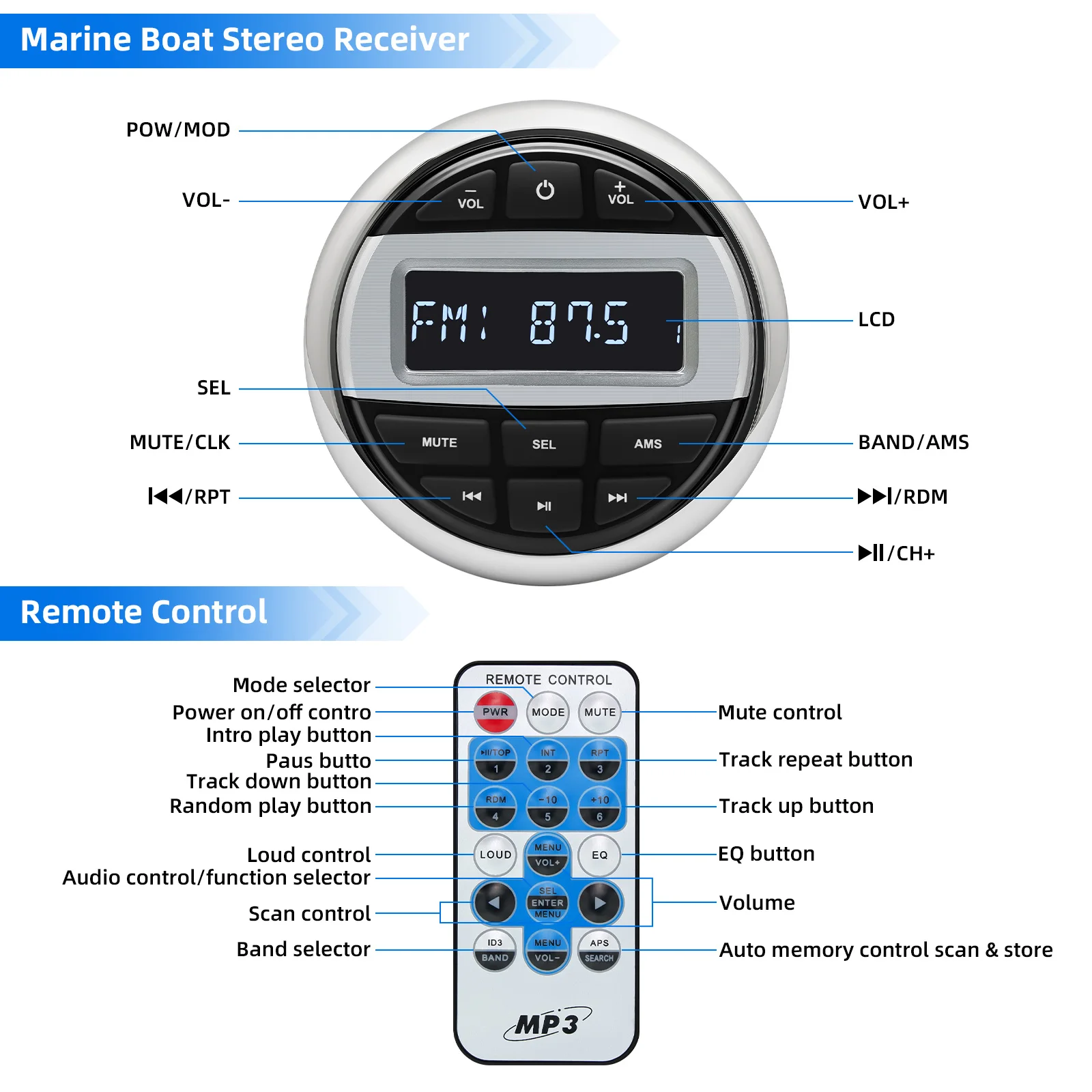 Reproductor multimedia Bluetooth impermeable UTV ATV RZR - imagen 4