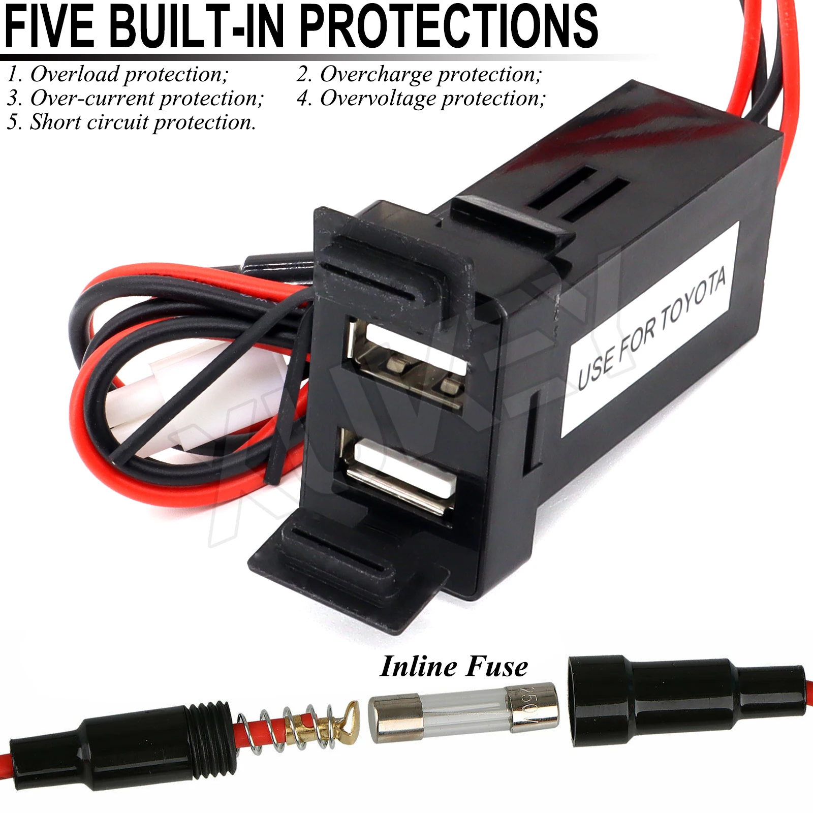 Toyota Cargador de coche USB doble 12V, 2,1A con luz LED y cubiertas - imagen 5