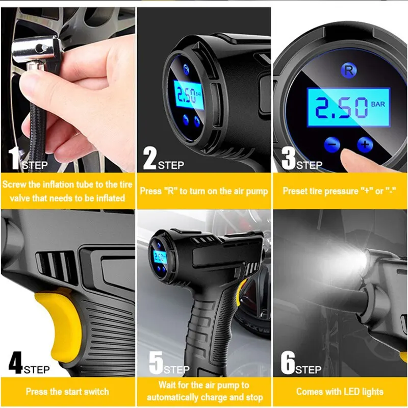 Inflador de neumáticos digital portátil para coche y bicicleta - imagen 5