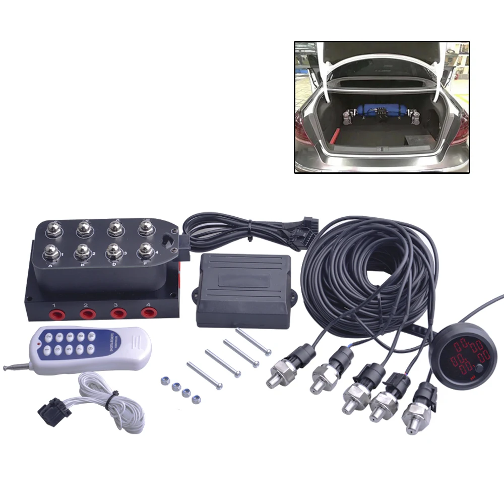 Kit de suspensión neumática para coche, válvula de aire con Control remoto, barra de manómetro ultrafina y PSI, medidor de aire de 2 pulgadas y 52mm, pantalla LED roja