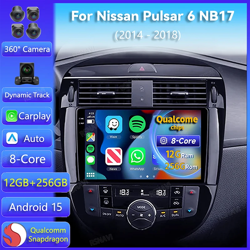 Radio 2 DIN con Android Auto y Apple CarPlay para Nissan Pulsar NB17