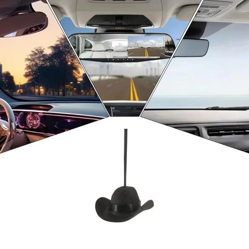 Vista del adorno colgante con el interior del coche de fondo