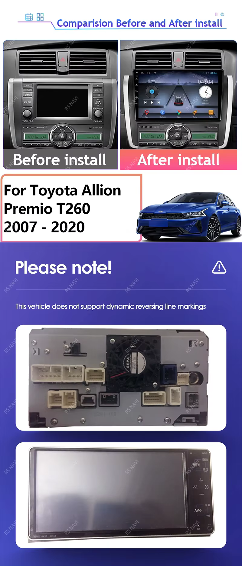 Pantalla multimedia RSNAVI para Toyota Allion T260