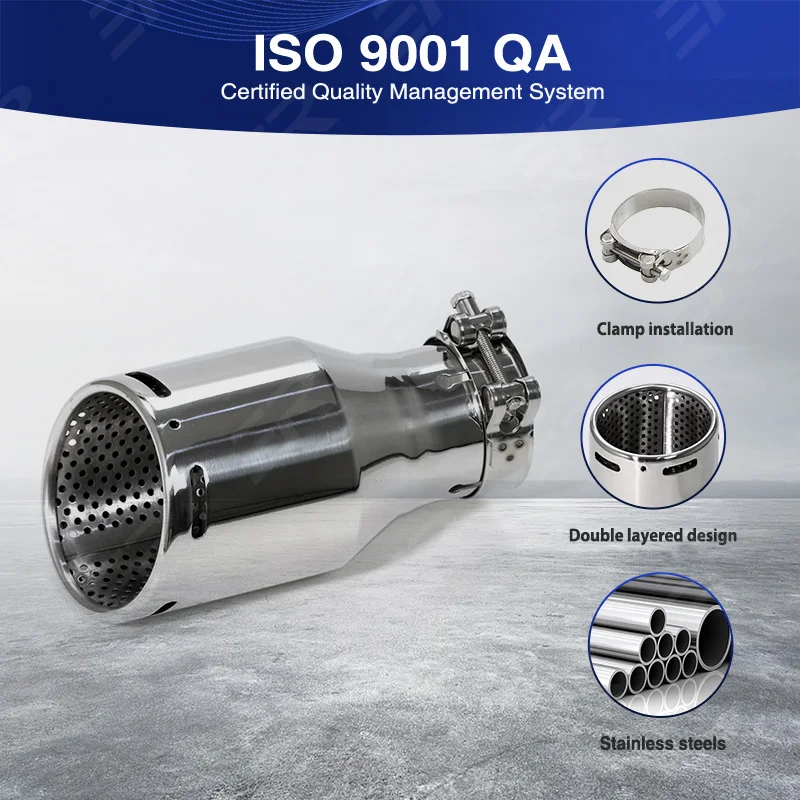 1 unidad de escape Universal de acero inoxidable plateado adecuado para accesorios de coches modificados para automóviles boquillas de silenciador de coche de salida de 89mm 101mm - imagen 4