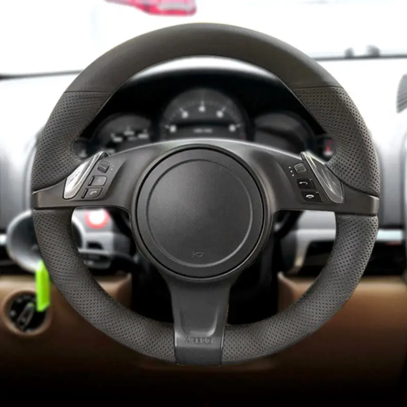 Funda de volante trenzada de cuero para Porsche Cayenne y Panamera