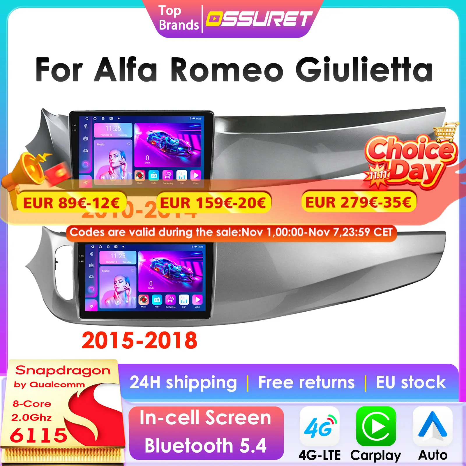 Autoradio Carplay Android para Alfa Romeo Giulietta 2010-2018