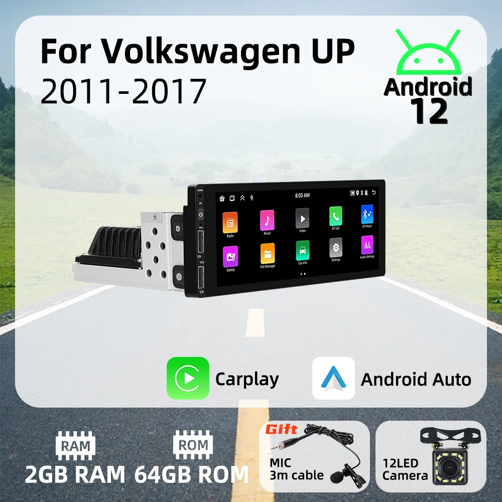 6,86" 1 Din Android Radio Car Multimedia para VW Volkswagen UP 2011-2017 Android Auto Estéreo