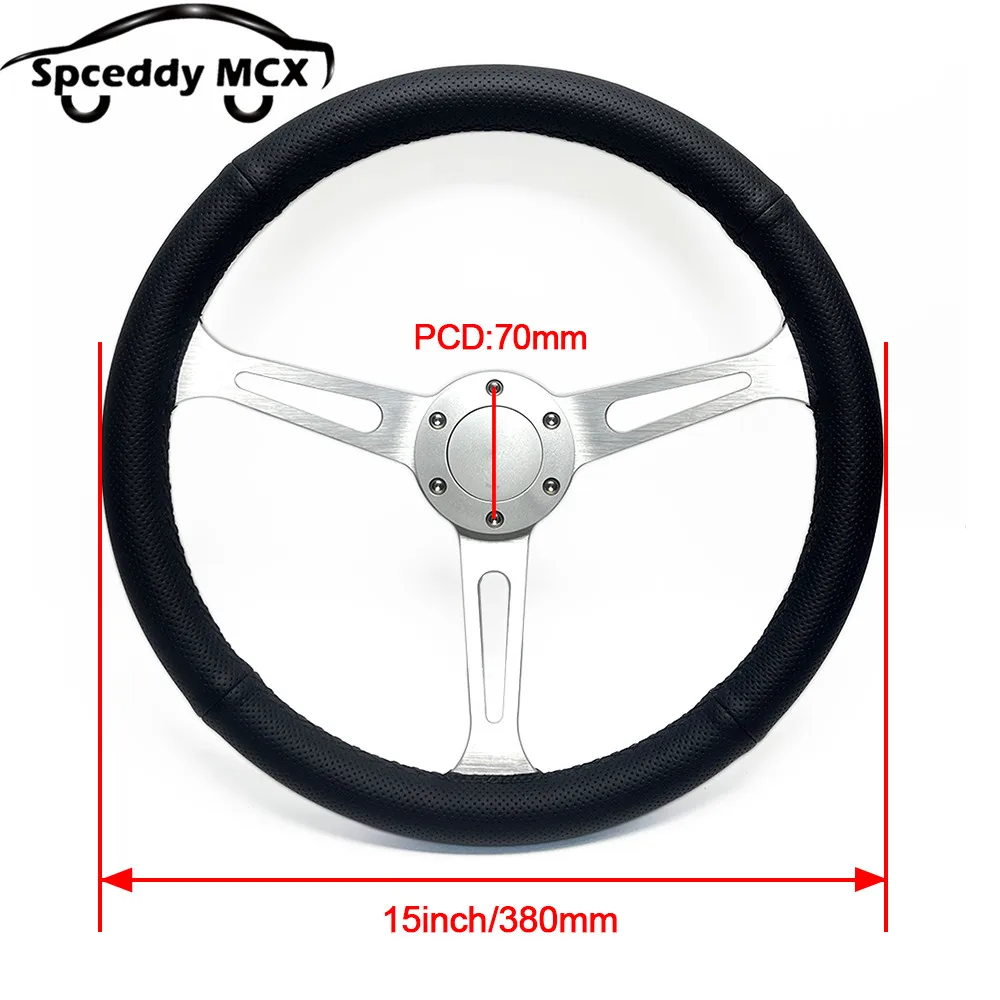 Volante deportivo Spceddy MCX JDM de cuero negro perforado - imagen 5