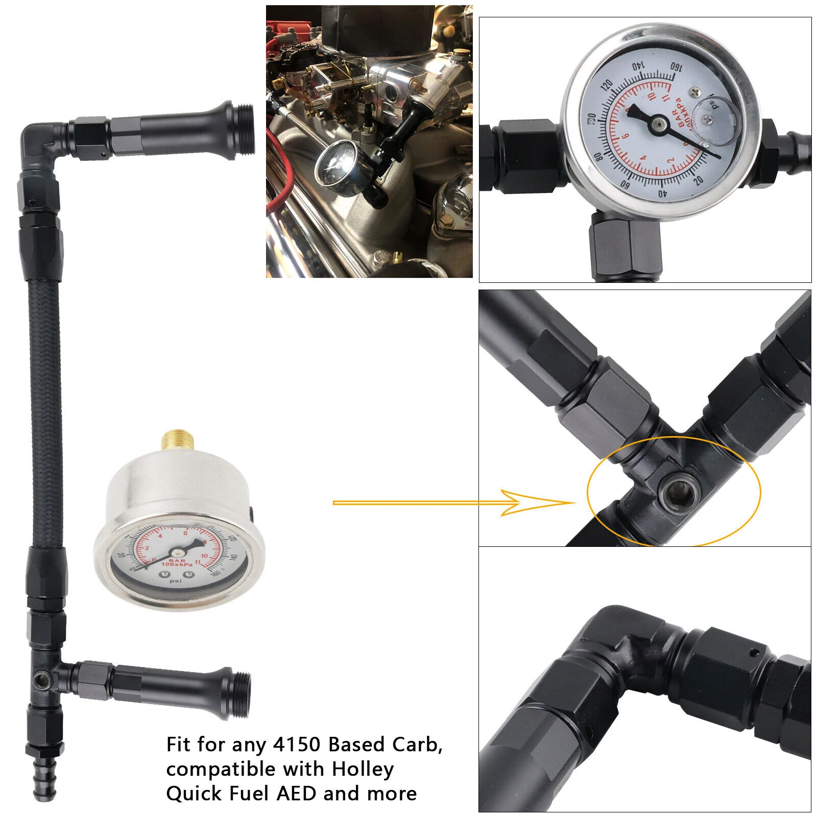 Kit línea combustible AN6 trenzada para Holley 4150 con manómetro - imagen 5