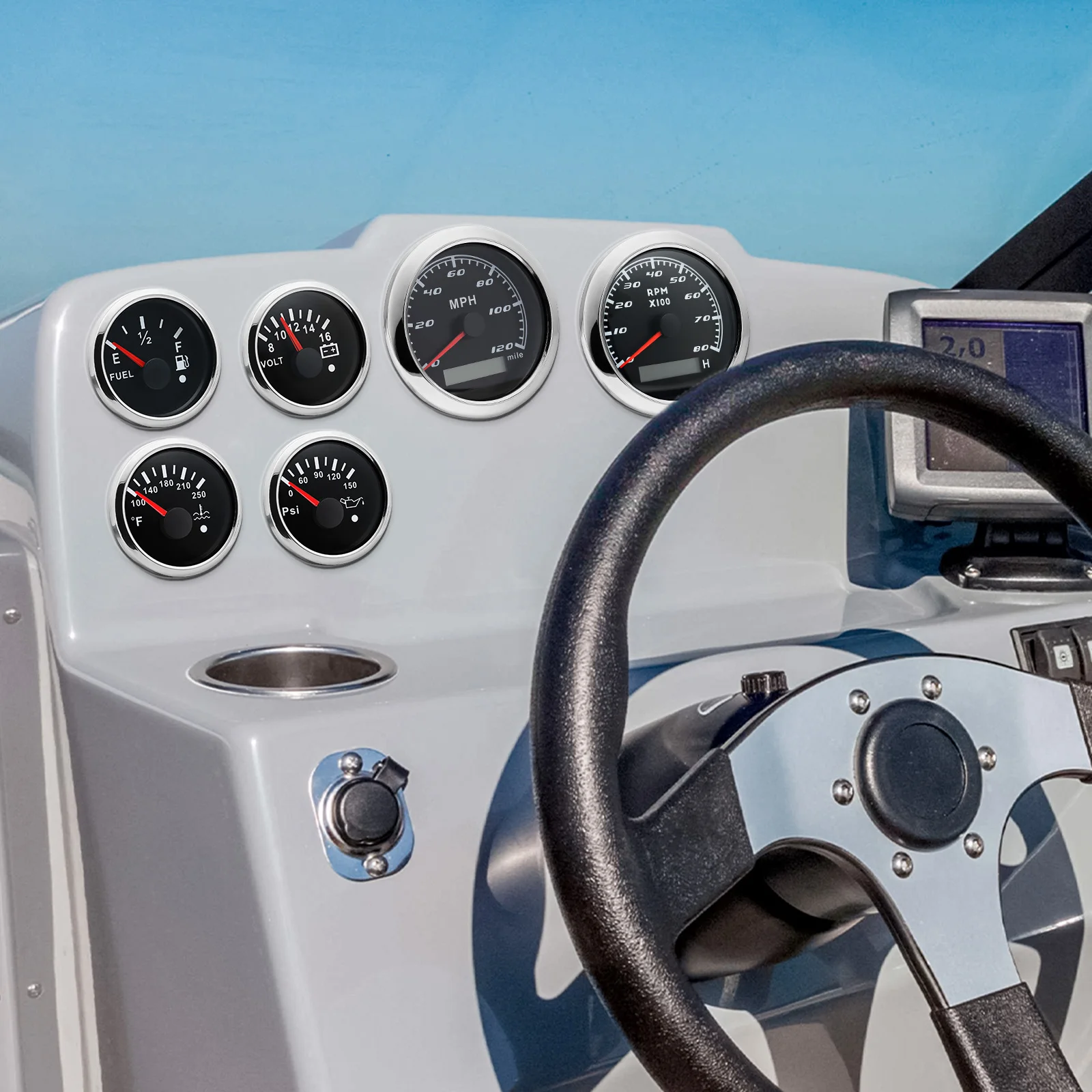 Juego de 6 medidores, velocímetro de 120MHP, tacómetro de 8000RPM, nivel de combustible, temperatura del agua, voltímetro de presión de aceite para coche marino, barco personalizado - imagen 3