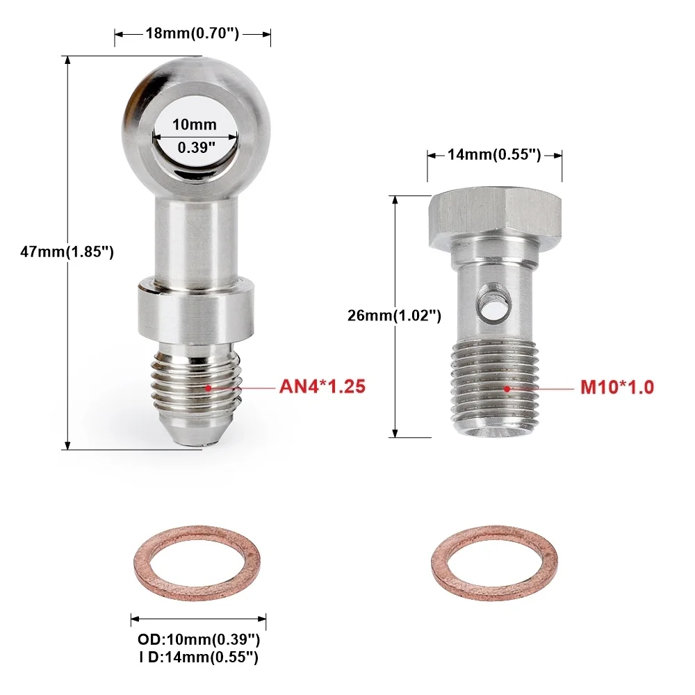Detalle del restrictor de 1,5 mm en el kit de perno banjo