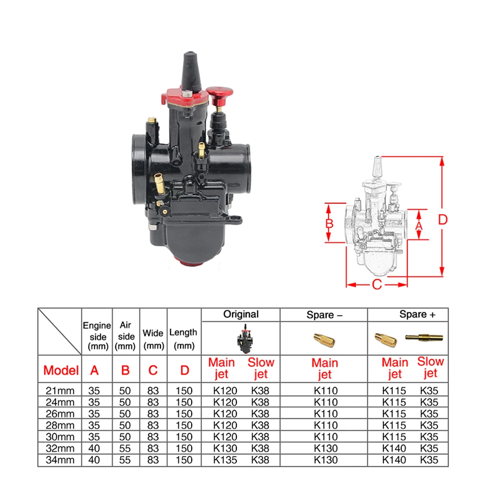 Carburador ZSDTRP PWK 21-34 mm para Motocross y Scooter 50-350 cc 4T - imagen 2