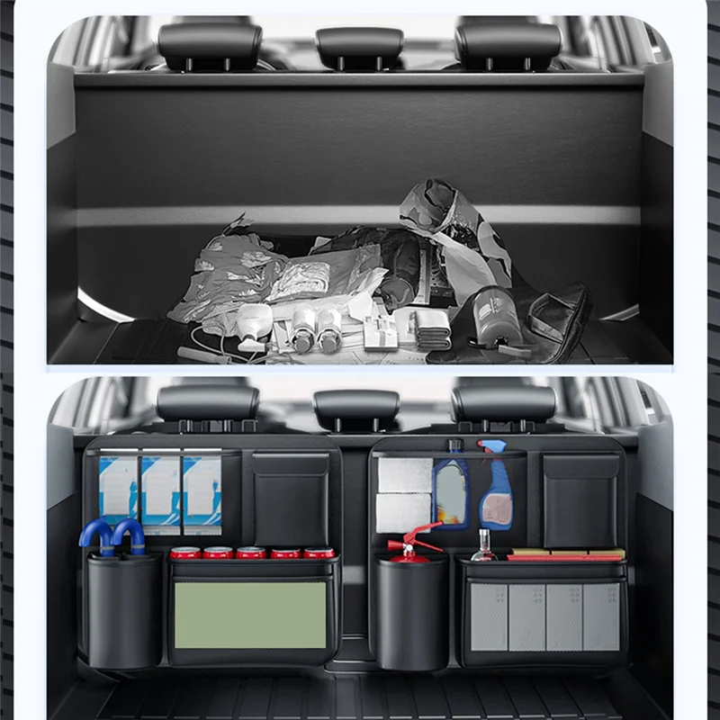 Bolsa colgante para maletero de coche, bolsa de almacenamiento para asiento trasero de SUV de cuero, herramientas para asiento trasero, organizador de tazas de agua, almacenamiento de bolsillo