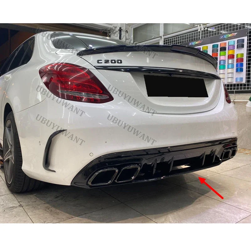 Para Mercedes Benz Clase C W205 C43 C63 labio trasero de cuatro puertas difusor de parachoques trasero divisor trasero alerón - imagen 5