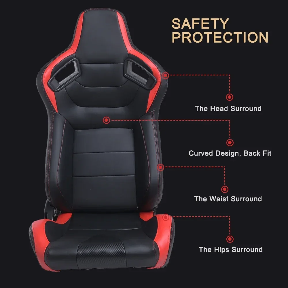 Asiento baquet de carreras universal con deslizador y tapicería 3D PVC - imagen 3