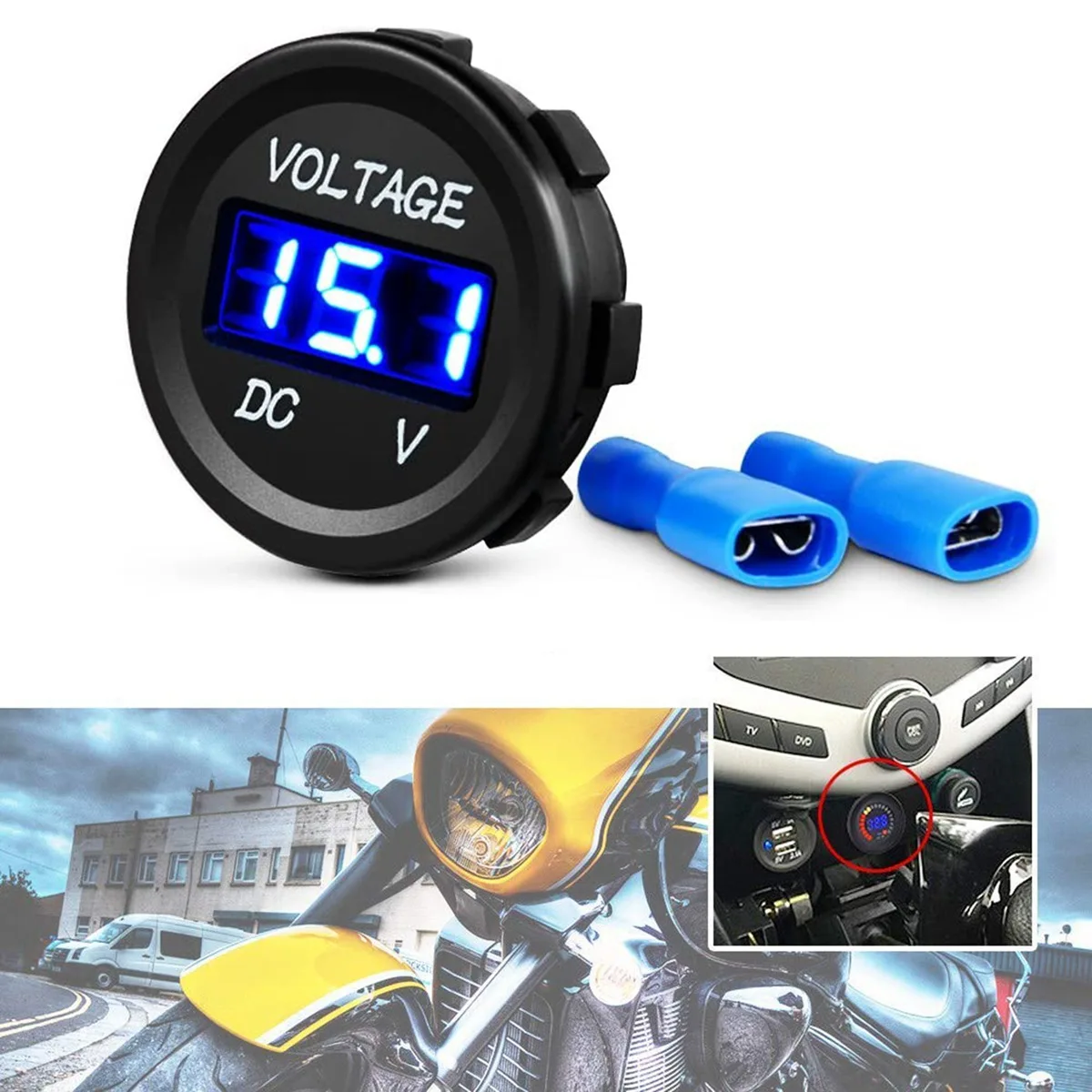 AB56-DC Voltímetro digital LED 12V para barco, moto, camión, ATV, UTV - imagen 4