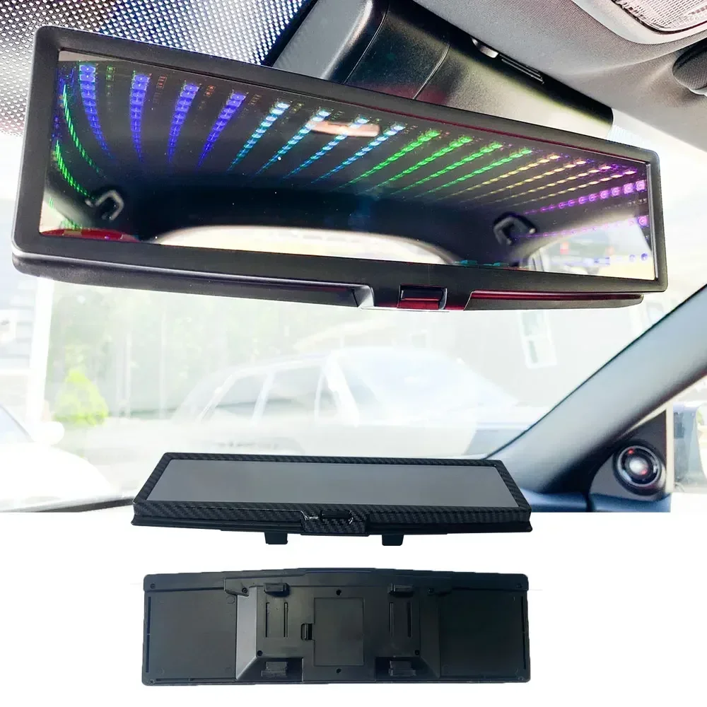Espejo retrovisor interior Universal para coche, retrovisor 3D con CLIP, LED iluminado, ABS, estilo de coche, piezas de automóviles planas - imagen 4