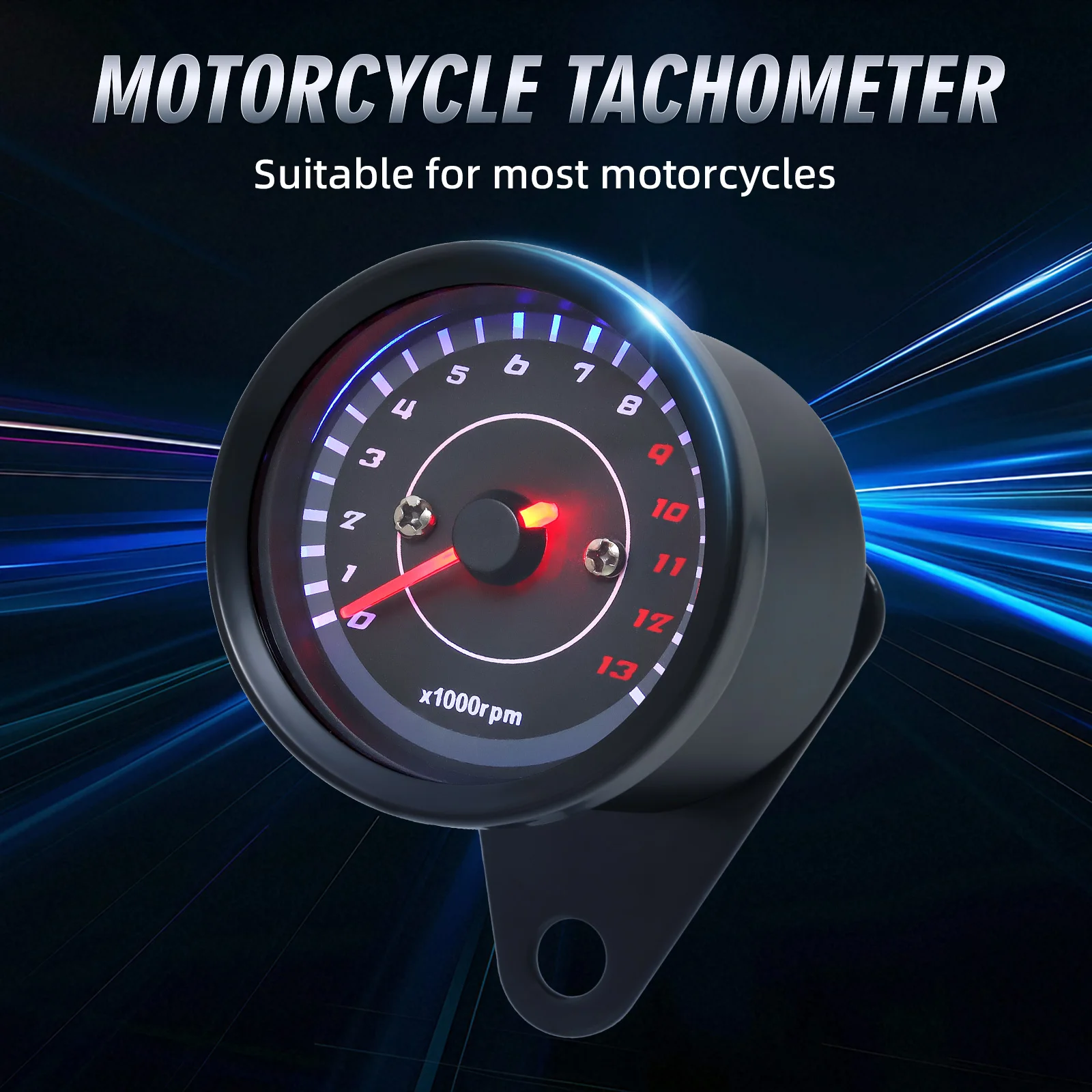 Tacómetro electrónico negro con retroiluminación LED para motocicleta
