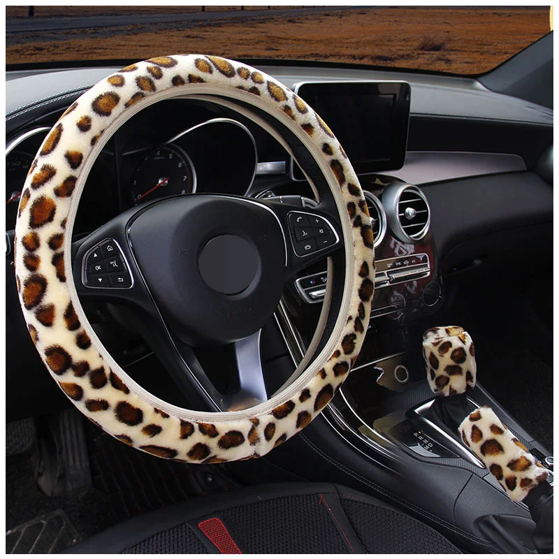 Juego fundas volante y freno de mano leopardo peluche invierno