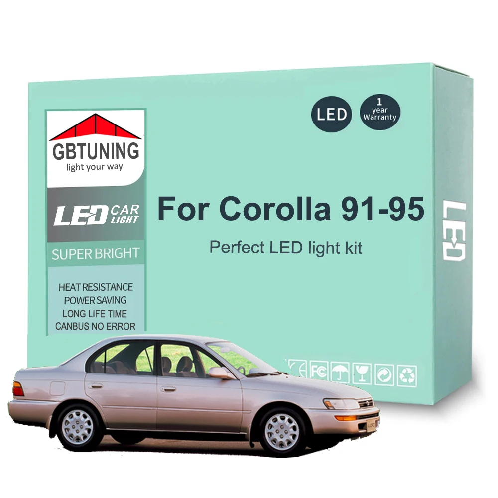8 Uds accesorios de coche para Toyota Corolla AE100 E100 E10 1991 1992 1993 1994 1995 Canbus Dome matrícula Kit de luz Interior LED