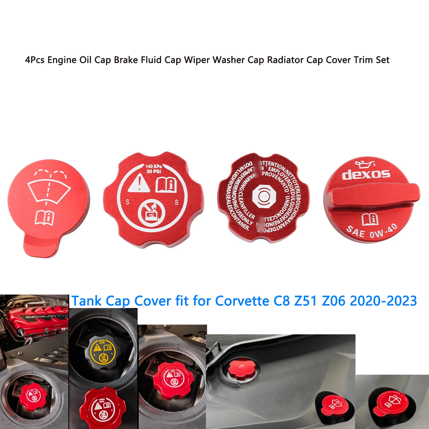 Tapa de aceite aluminio Corvette C8 2020-2024 – Rojo - imagen 2