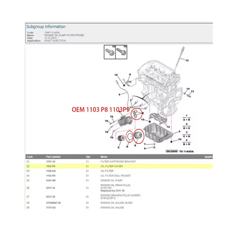 Junta goma 1103P8 1103P9 – Peugeot 308 3008 RCZ Citroën C5 DS5 - imagen 5