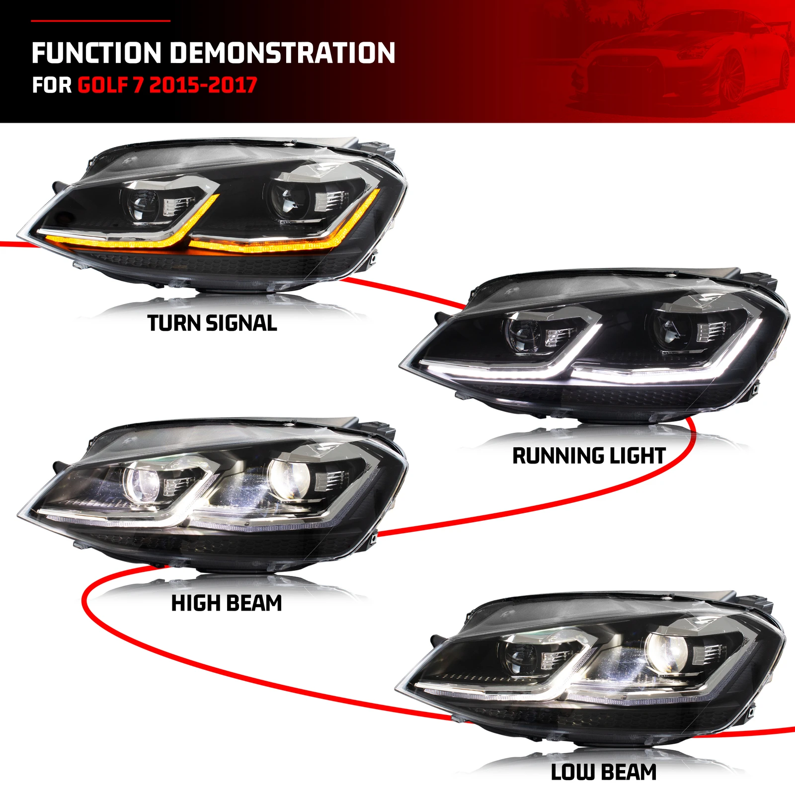 Faros LED para Golf 7 MK7 (2013-2017) con giro secuencial - no GTI - imagen 3