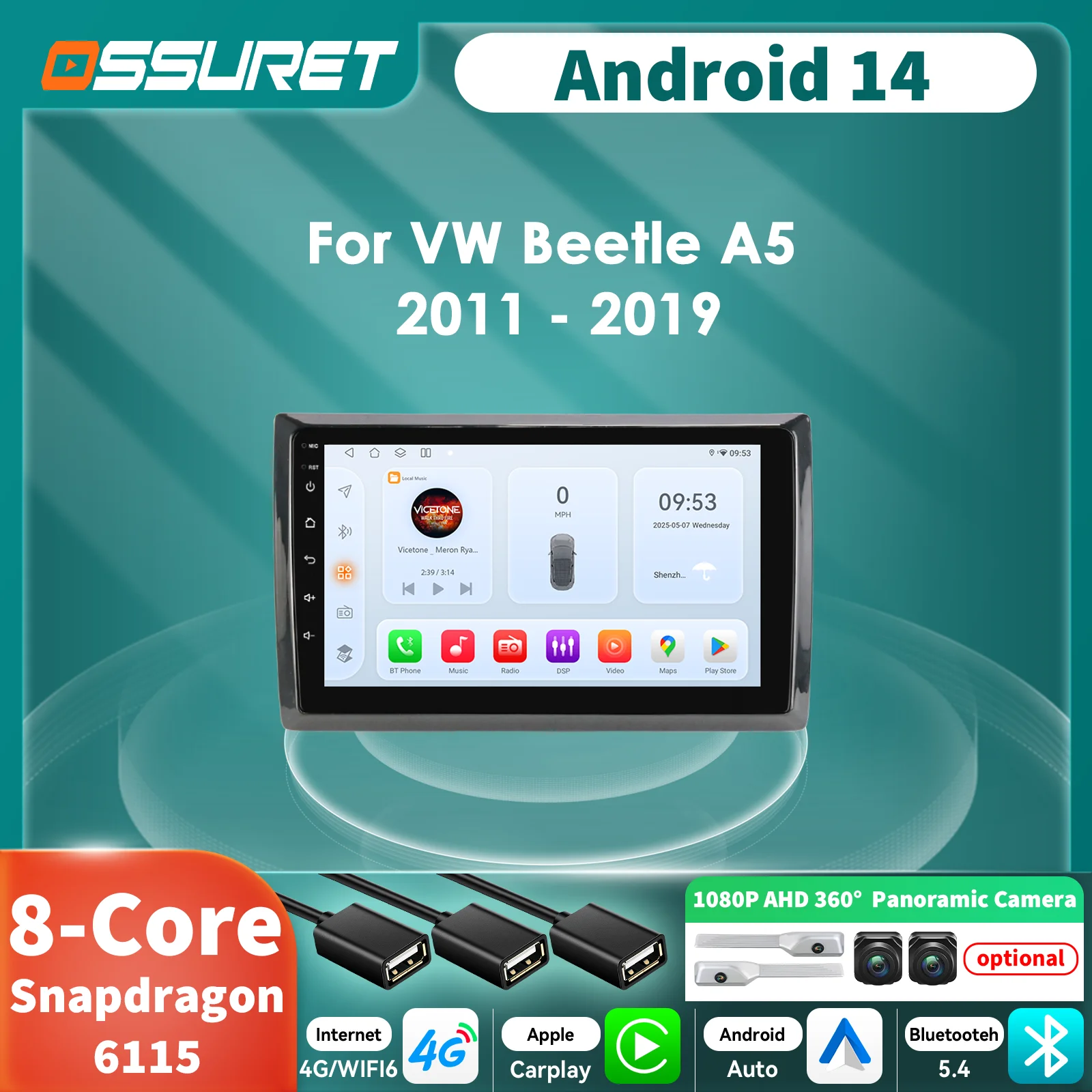 Radio Android CarPlay para VW Beetle 2011-2019 GPS cámara 360
