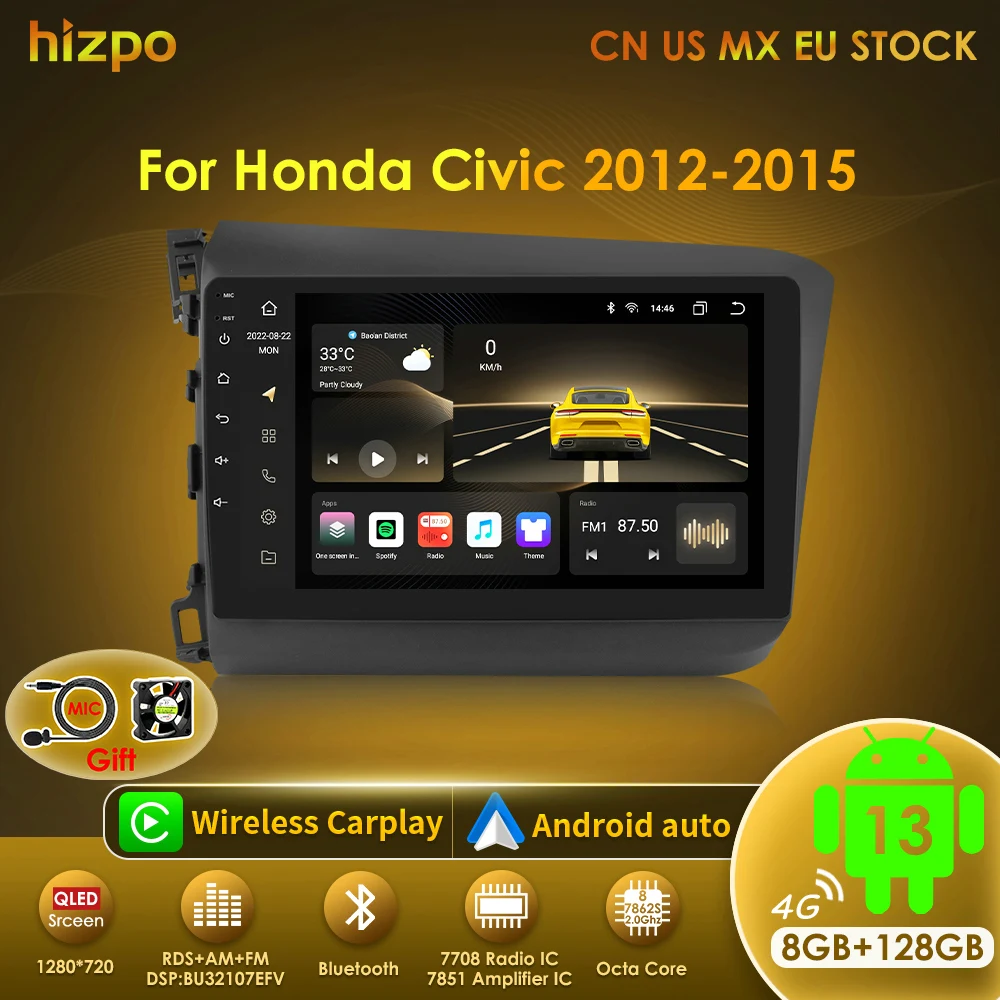 Hizpo Radio multimedia 2 DIN con GPS para Honda Civic 2012-2015