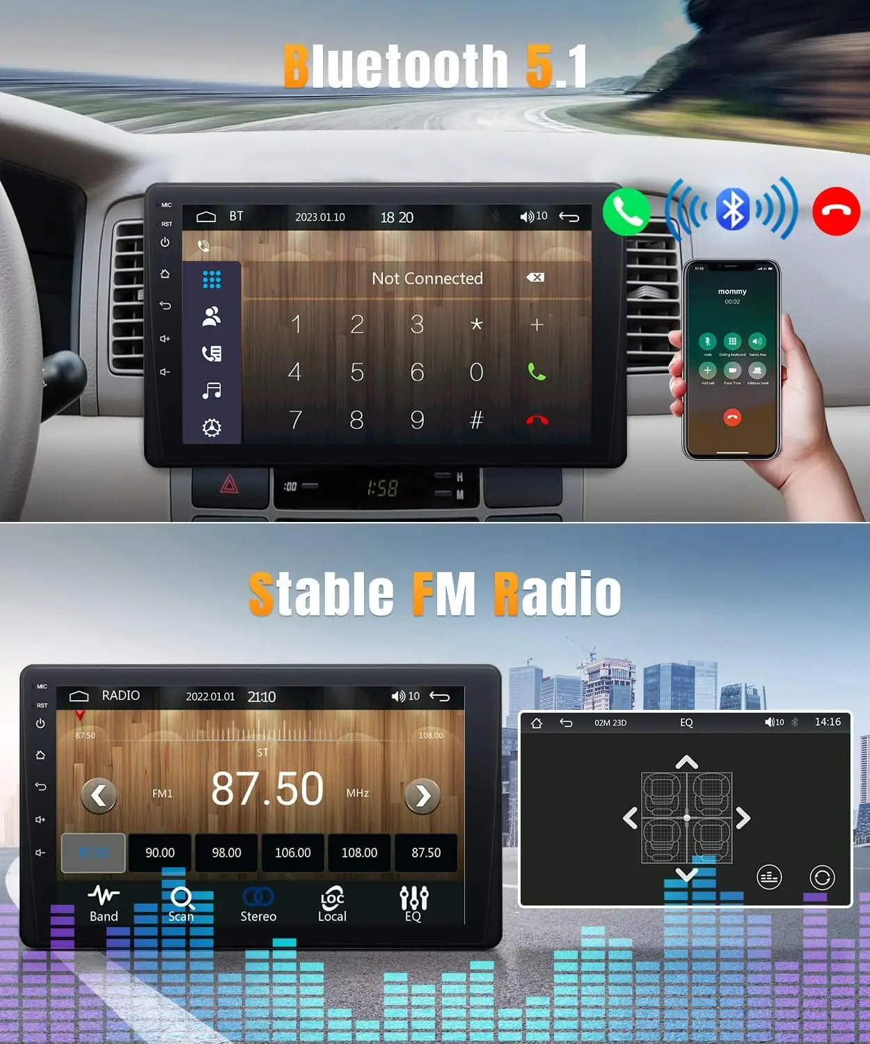 Autoradio 1 Din 9" Android Auto Apple CarPlay Bluetooth cámara retroceso FM - imagen 3