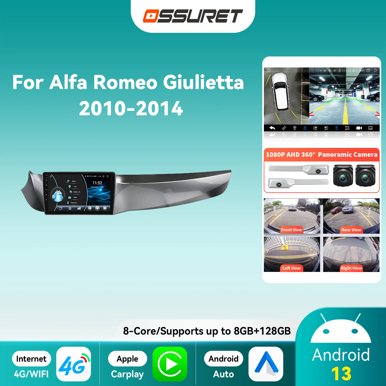 Autoradio Android CarPlay con GPS para Alfa Romeo Giulietta 2010-2014