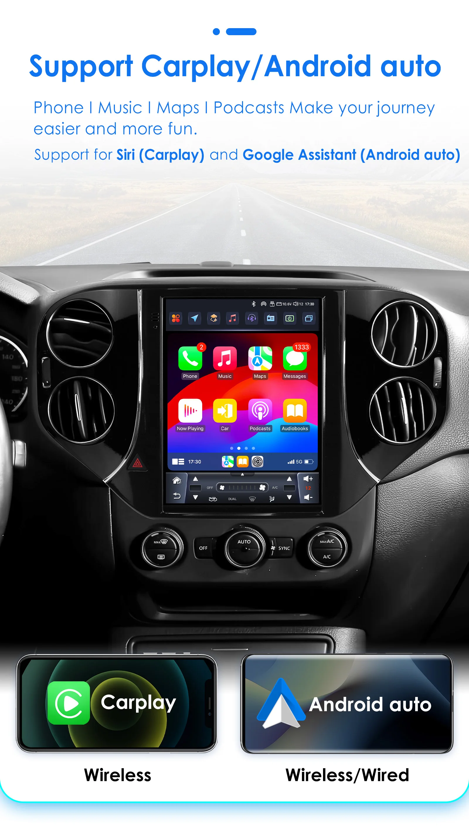 Radio Multimedia Hizpo 2 DIN Android 13 CarPlay – VW Tiguan 2007-2016 - imagen 3