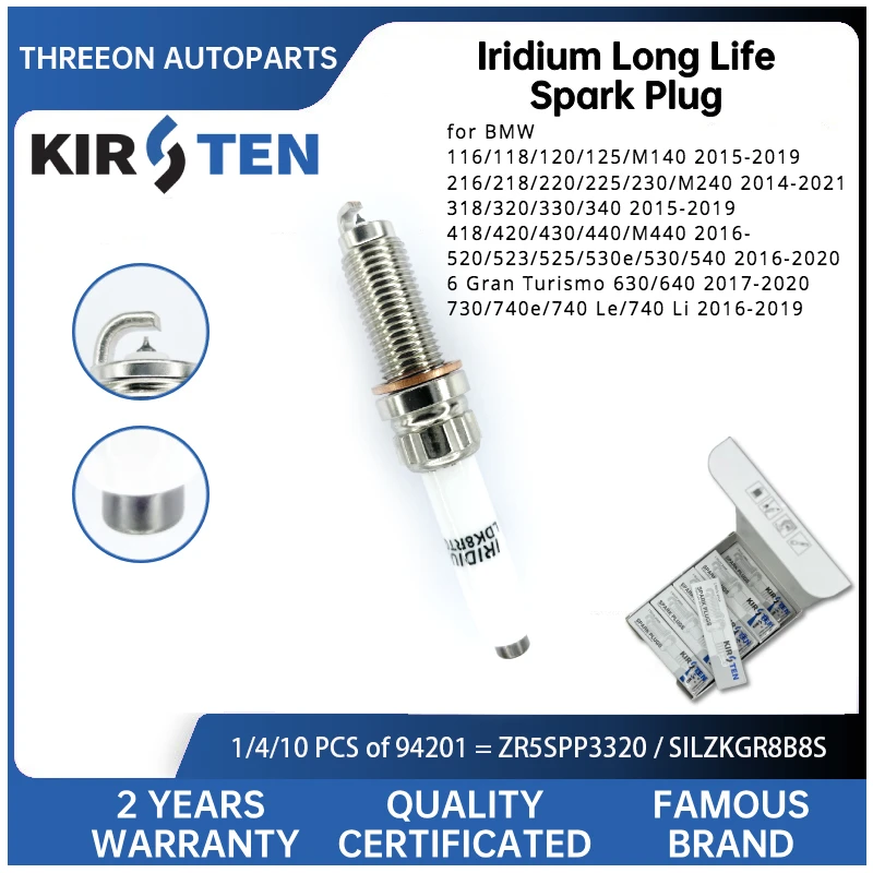Bujía de iridio KIRSTEN ZR5SPP3320 para BMW Serie 1, 3 y 5 2.0 T