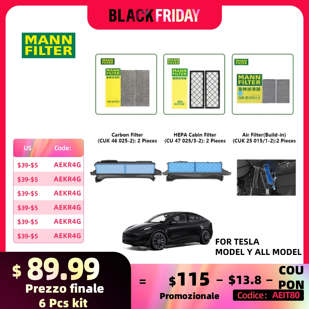 MANN-FILTER Filtro de habitáculo HEPA carbón activo – Tesla Model 3/Y
