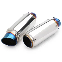 Tubo de escape modificado para motocicleta, silenciador medio azul brillante de acero inoxidable Universal 51mm 60mm para ADV150 PCX125 R15 MT03 Z250