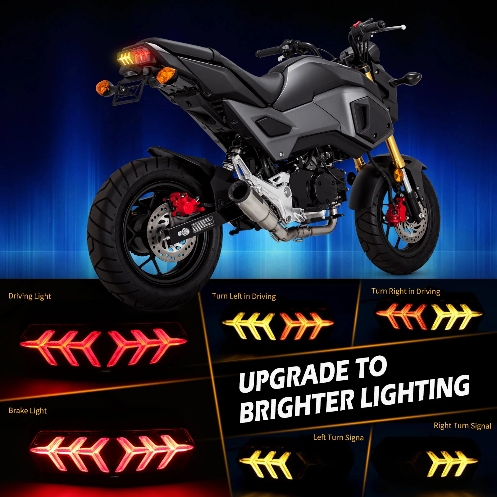 Luz trasera de freno para motocicleta, señales de giro LED, estilo hueso de pescado, luces de advertencia de estacionamiento, lámpara de freno, luces de conducción, 1 Uds. - imagen 3